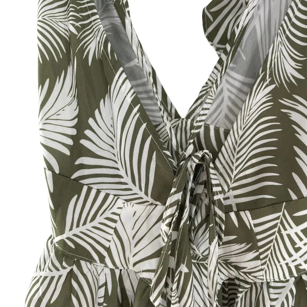 Cupshe Wrap Palm Print Ruffle Green Dress Swim Cover Up Dress - Picture 2 of 5